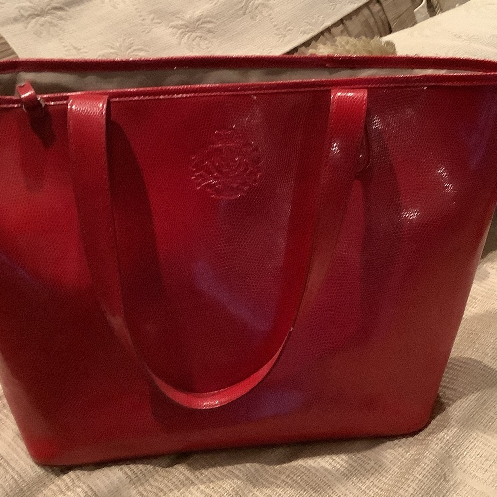 Shiny red tote by Ralph Lauren